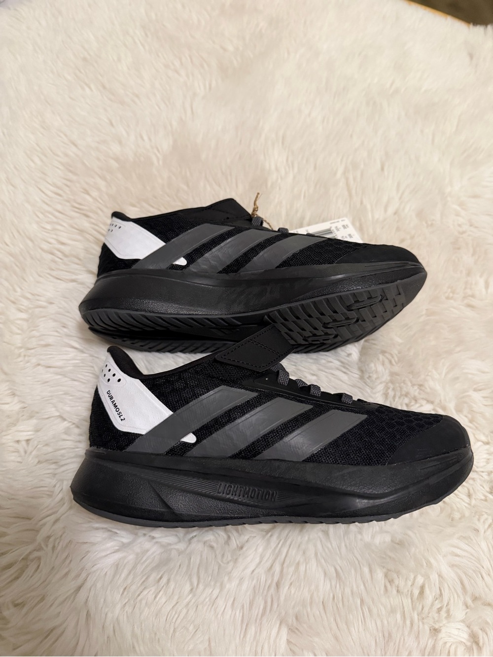 adidas Kids Black Sneakers with Gray Stripes and White Heel Panel